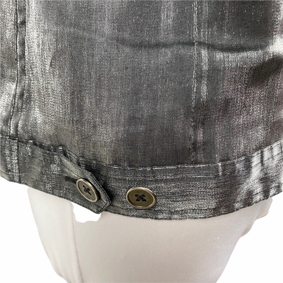 Ruby Rd. Gray Shiny Metallic Button Down Blouse - Picture 7 of 9